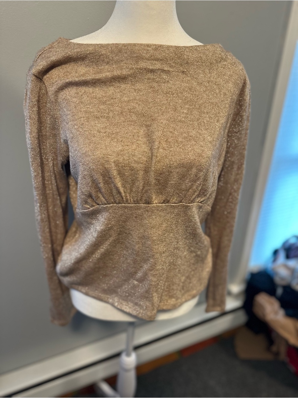 Banana Republic Metallic Taupe Boatneck Long-Sleeve Top
